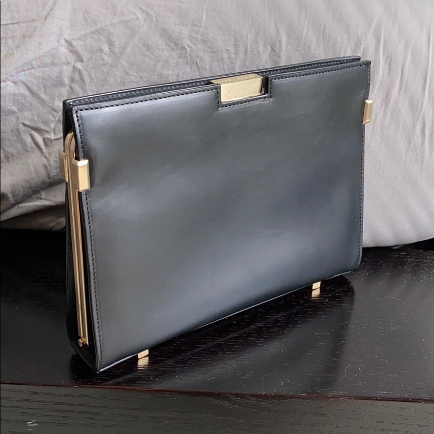 Karen Gallo Rare Black Leather Frame Clutch